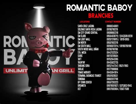 ROMANTIC BABOY BRANCHES & MENU (Complete .